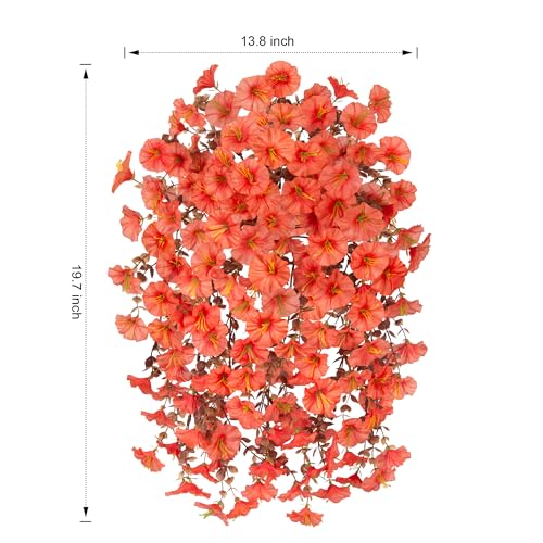 Ivydale 2 PCS Artificial Fall Hanging Flowers Fake Plants Outdoor,Silk Morning Glory Faux Flowers with Eucalyptus Leaves,UV Resistant Realistic Mums Plants for Home Garden Decor (Orange) - color: Orange(leaves Orange)