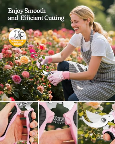 Grenebo 12-Piece Womens Gardening Tools Gift Set, Rust-Proof & Heavy-Duty Garden Tools with Durable Carrying Case, Fashionable & Thoughtful Gardening Gifts for Women&Men (Pink-Silver) - color: Pink-Silver