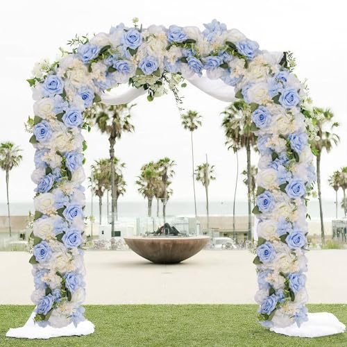 6Pcs Garland Artificial Flowers, Realistic Flower Vines for Wedding Arch Decor, Faux Silk Floral Runner Silk Hanging Flower Vines for Home Garden Outdoor Wedding Arch Party Ceremony - color: Blue + White