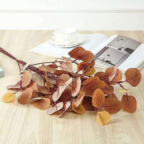 XZJMY 4 Pack Artificial Eucalyptus Stems Leaves 37.4" long Faux Eucalyptus Branches,Artificial Flowers Greenery for Home Decor Flower Arrangement Wedding Party Table Centerpiece (Yellow) - color: Green With White Accents