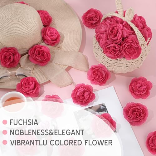 Thiccywoov 50 Pcs Artificial Flowers, 3.2 Inches Silk Rose Head Flowers Fake No Stem for Wedding Bridal Bouquet Home Floral Decor DIY Centerpieces Arrangements Party Tables Decoration(Hot Pink) - color: Hot Pink