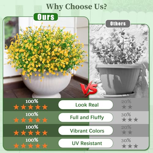 Yastouay Artificial Flowers for Outdoors UV Resistant, 18 Bundles Yellow Realistic Outdoor Artificial Plants & Flowers, Fake Outdoor Flowers Plants for Front Porch Window Box Garden Decoration - color: Yellow, size: 18 Bundles