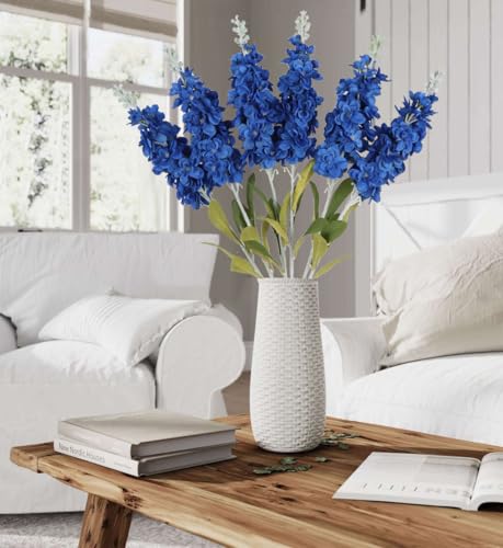 IPOPU Blue Delphinium Artificial Flowers 6PCS Royal Blue Silk Flowers 34.60" Faux Snapdragon Flowers Larkspur Fake Antirrhinum Long Stem Flowers for Tall Vase Wedding Home Decor (Royal Blue) - color: Royal Blue