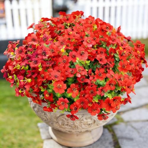 Artificial Flowers 12 Bundles, Faux Daisy and Eucalyptus Greenery Stems for Outdoor Indoor Decor - Fake Plants for Home, Garden, Patio, Porch Decoration - color: Red