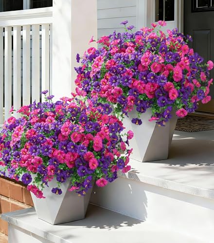 Ivydale 24 Bundles Artificial Flowers for Outdoors Summer Porch Decor, Faux Petunias Plants Outdoor Fake Bulk Realistic UV Resistant Silk Flowers for Outside Planters Patio Window Garden Yard Home - color: Purplefuchsia