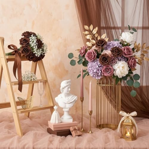 Artificial Flowers, 50pcs Artificial Rose for DIY Wedding Bouquets Centerpieces Arrangements, Brown Foam Roses with Stem for Bridal Shower Party Home Decorations - color: Brown, size: 50pcs