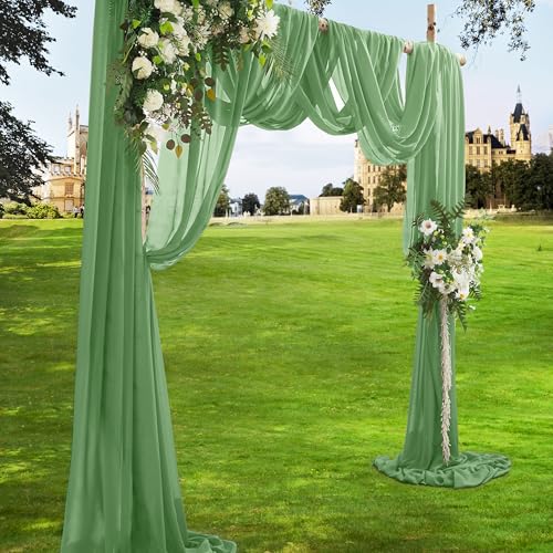VACVELT Wedding Arch Draping Fabric Sage Green Chiffon, 1 Panel Sheer Drapes 30 Inch x 20ft Chiffon Backdrop Curtain Decor, Outdoor Sheer Drapery for Ceremony Party Ceiling - color: Sage Green, size: 1 Panel