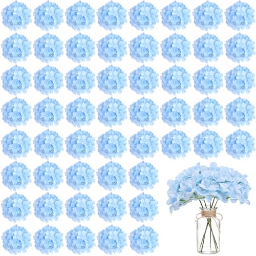 WEISPARK 100PCS Artificial Hydrangea Flowers, Fake Flowers Silk Hydrangea Full Flowers Heads with Stems for Wedding Home Party Shop Baby Shower Decor (Blue) - color: Blue