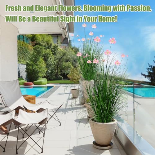 2 Pack 47in/4ft Artificial Grass with Fake Flowers Faux Plants Outdoor Indoor Tall Grass Greenery Decor for Garden Patio Home Office Pink - color: 2pack Green Flowers