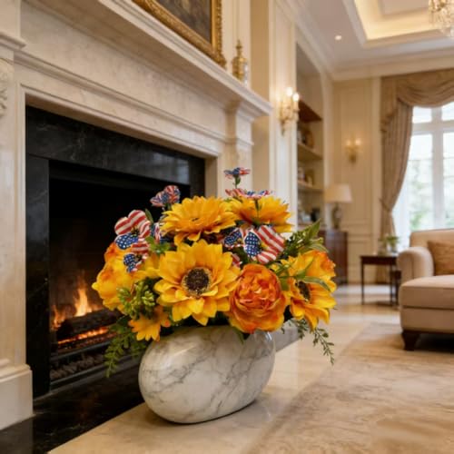 8 Faux Silk Peonies with 4 Free Silver Dollar Eucalyptus Stems, Multi-Color Floral Decor for Home, Courtyard, Wedding & Hotel (Yellow, 12) - color: 8xiangrikuiyellow +4anshuye, size: 12 pack