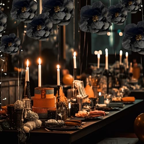 BRT Bearingshui Black Paper Flowers Decoration for Wall Total 9 Pcs, Artificial Flowers for Wedding Decor,Flower Backdrop Decor, Baby Bridal Shower Birthday Party, Black 3D Wall Flowers Decor - color: Black