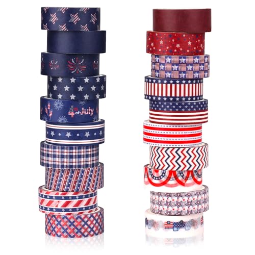 20 Rolls Washi Tape for Independence Day Patriotic Red Washi Tape Supplies Washi Stickers with July 4th Making Tape Craft Gifts for Kids DIY in Paper - style: Independence Day