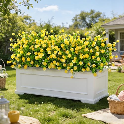 Ouddy Decor 24 Bundles Artificial Flowers for Outdoors Decoration Fake Flowers UV Resistant Faux Plastic Greenery Eucalyptus Plants for Spring Summer Garden Patio Indoor Outdoor Home Decor, Yellow - color: Yellow