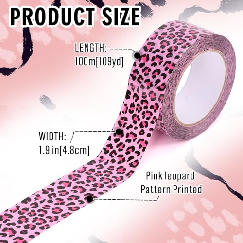 Whaline 109 Yard Leopard Print Packing Tape Pink Waterproof Shipping Tape Pink Safari Jungle Leopard Gift Wrapping Tapes for Small Business DIY Crafts Box Carton Decor - style: Pink Leopard