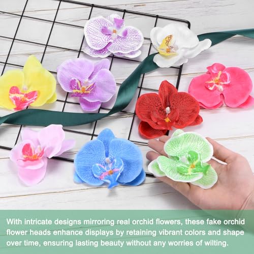 M METERXITY 20-Pack Artificial Orchid Flower Heads, Silk Faux Butterfly Flowers Head for Wedding/Bouquet/Bridal/Party Decor, Fake Phalaenopsis Petals Bulk [3.54 Inch, White Purple] - color: White Purple, size: 3.54 Inch