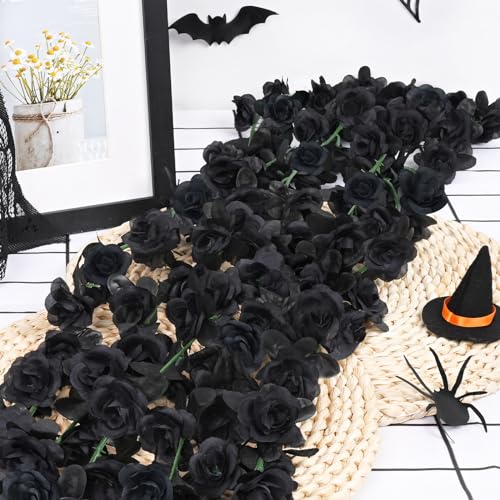 BLEUM CADE 5Pcs 41Ft Flower Garland Artificial Rose Vines for Bedroom, Cute Fake Hanging Flower Vines Floral Garland Decorations for Halloween Wedding Party Wall Room Decor Aesthetic - color: Black, size: 5 Pcs