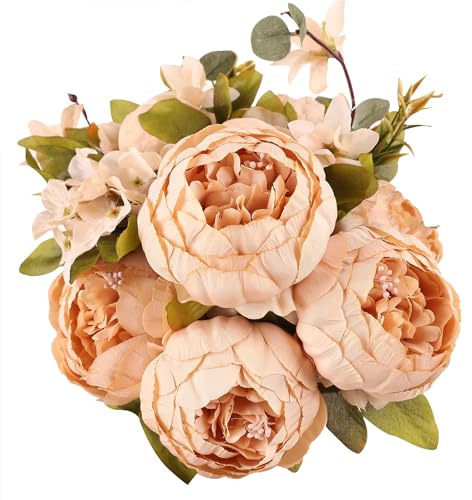Duovlo Artificial Peony Silk Flowers Fake Flowers Vintage Wedding Home Decoration,Pack of 1 (Light Champagne) - color: Light Champagne