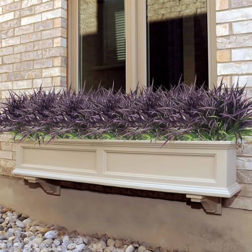 Ouddy Decor 16 Bundles Artificial Plants Outdoor Fake Grass Greenery Stems UV Resistant Faux Plastic Plants Shrubs for Spring Summer Garden Pathway Window Box Farmhouse Front Porch Home Decor, Purple - color: Purple