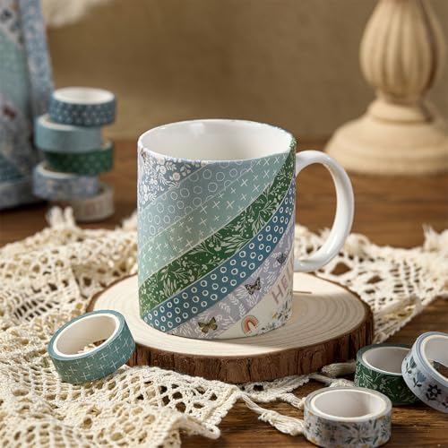 Boho Washi Tape Set 10 Rolls Cute Masking Graphic Floral Pattern Decorative Tapes for Arts, DIY Crafts, Journals, Planners, Scrapbook, Wrapping (Cool) - color: Cool