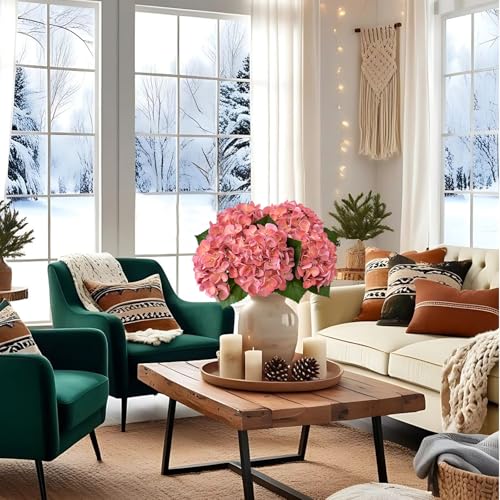 ZYTUYO 5PCS Coral Peach Hydrangea Artificial Flowers Small Fake Latex Real Touch Hydrangeas Flowers with Stems Faux Silk Bouquet for Home Decor Table Wedding Party Outdoor Centerpieces - color: Coral Peach