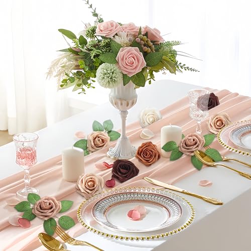 SITUMEIZI Orange Artificial Flowers Foam Orange Roses with Stems for DIY Wedding Flowers Bridal Shower Table Centerpieces Party Decor Christmas Tree 25Pcs - color: Orange-white