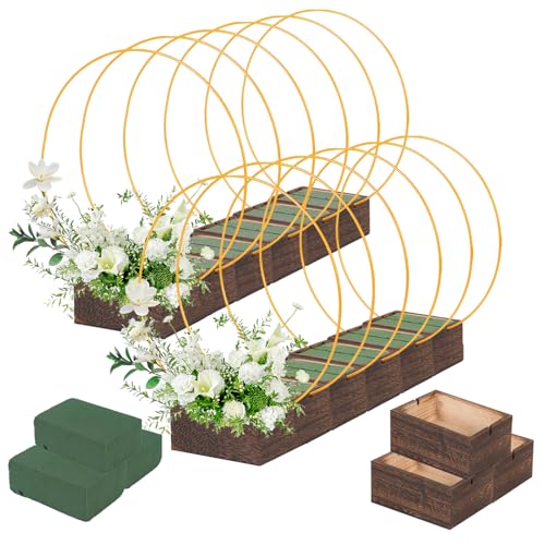 36Pack Floral Hoop Centerpiece Kit, 12Pcs 12'' Metal Floral Hoop Centerpiece with Stand+ 12Pcs Wood Cube Planter Box + 12Pcs Floral Foam Blocks for DIY Wedding Christmas Party Home Garden Decor - size: 12'' Single Hoop-36pack