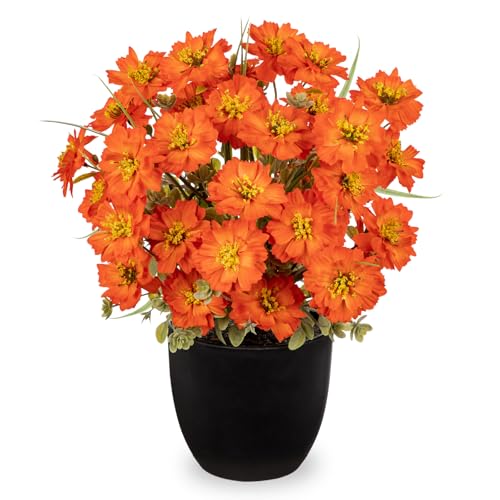 DILATATA Orange Poppy Artificial Flowers in Pot 12 Inch Fake Flowers Silk Poppies Arrangement Faux Plant Flower Decor for Spring Home Decor Table Centerpiece Garden Porch Window - Orange - color: Orange-poppy