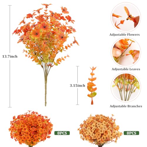 AmyHomie 16 Bundles Fall Orange Yellow Artificial Flowers for Outdoor Fall Decor UV Resistant Faux Flowers No Fade Fake Plastic Plants Garden Porch Window Box Decorating - color: Fall Yellow Orange, size: 16