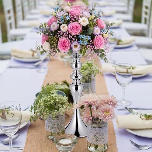 Sadnyy 2 Pcs Sliver Metal Flower Arrangements Stand Tall Wedding Centerpiece Stand Table Decor Flower Vase for Wedding Reception Event Party Dinner Home Decor(15 Inch) - size: 15 Inch