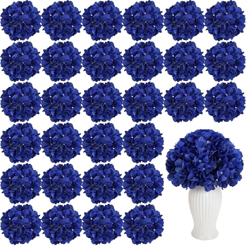 Royal Blue Hydrangea Artificial Flowers Bulk with Stems 64 Pcs | Faux Silk Hydrangeas Flower Heads with Stems for Wedding Arch Table Centerpieces Home Garden Baby Shower Party Decoration - color: Royal Blue