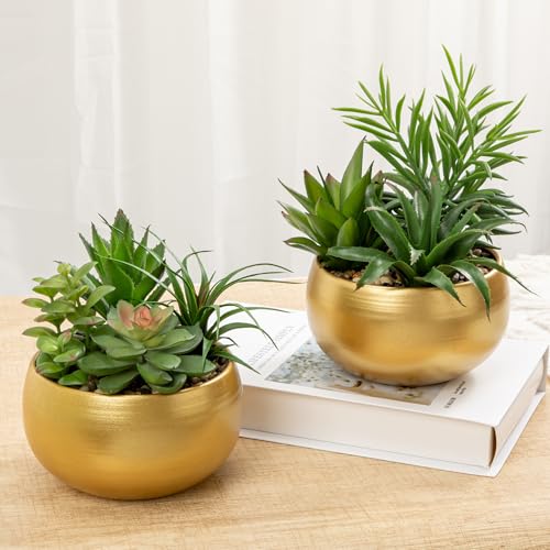 Briful Fake Succulents in Gold Metal Pot, Artificial Succulent Plants Arrangement for Home Decor, Small Faux Potted Plants Tabletop Centerpiece, Desk Office Bathroom Shelf Decorations - color: Gold#1