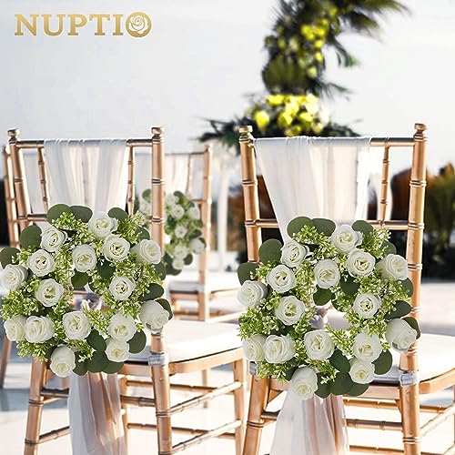 NUPTIO Flower Candle Rings for Centerpieces: 13.4 Inch Artificial Rose Wreath for Wedding Party Christmas Decorations - White Wreaths for Spring Summer Front Door Porch Table Decor 6 Pcs - color: White, size: Dia 13.4"-6pcs