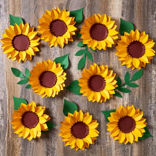 OBBOLO Paper Sunflowers Decorations for Wall, 3D Paper Sunflower Birthday Decorations, Sunflower Bulletin Board Decorations for Classroom, Yellow Flowers Wall for Summer Party, Nursery Room - color: Yellow