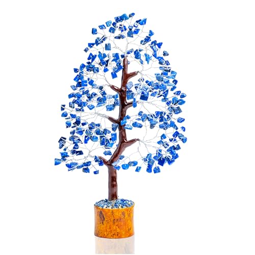 Crocon® Lapis Lazuli Crystal Tree of Life Birthday Gifts for Men, Dad, Friends Healing Crystals Spiritual Blue Shelf Crystal Decor Feng Shui Table Decor Gift for Men Housewarming Home Decor Gift - color: Lapis Lazuli (Sliver Wire )