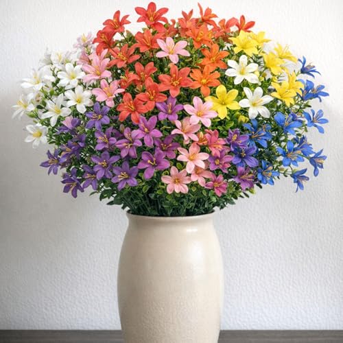 16 Bundles Artificial Flowers, 8 Colors Fake Lilies Silk Flower Plants with 21 Heads per Bouquet for Indoor/Outdoor Wedding Home Vases Floral Arrangements Decor, Mix - color: Mix 8 Colors