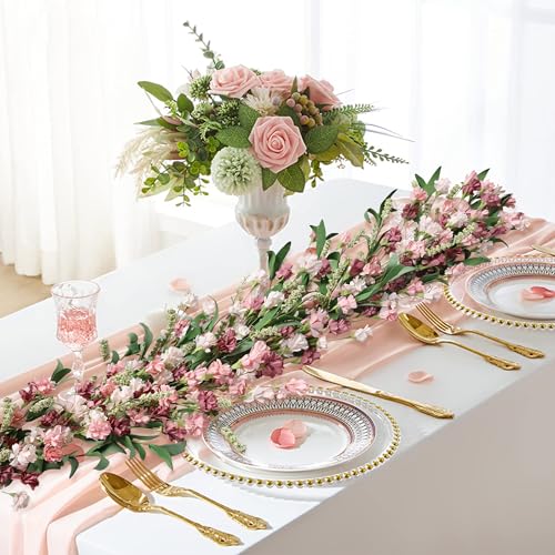 6ft Spring Summer Flower Garland, Artificial Floral Vine for Wall Backdrop Mantle Fireplace Stair Table Wedding Arch, All Season Home Door Porch Decor (Pink) - color: Pink