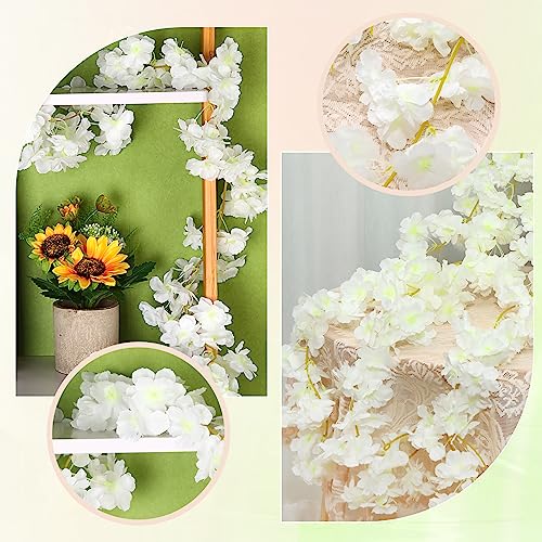 Nuenen 16 Pack 94.4ft Artificial Cherry Blossom Vines Cherry Blossom Flower Garland Hanging Silk Cute Room Decor for Japanese Kawaii Bedroom Party Wedding Spring Home Decorations (White) - color: White
