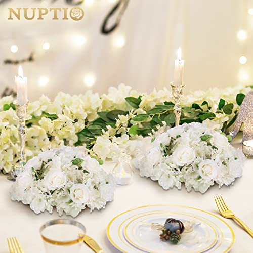 NUPTIO Flower Balls for Wedding Centerpieces - 2 Pcs 14.2 inch Diameter Fake Flower Ball Arrangement Bouquet Party Centerpieces for Tables - White Rose Bouquet Centerpiece Flowers for Wedding Table - color: White, size: 14.2" Diam - 2 PCS