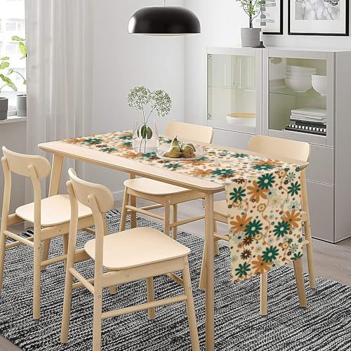 Retro Hippie Flower Table Runner Vintage Groovy Abstract Florals 1960s Boho Twisted Trendy Wavy Dinner Runner for Country Farmhouse Home Kitchen Party Holiday 36X13inch - color: Bohoflower-8, size: L36"x W13"