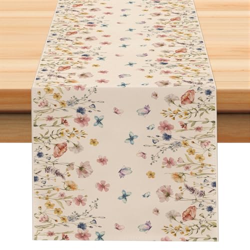 Larponder Summer Colorful Flowers Table Runner, 13x72 Inch | Table Decoration for Seasonal Anniversary Holiday Kitchen Dinning Table Home Party Decor - color: Color Flowers-2, size: 13" x 72" (Rectangular)
