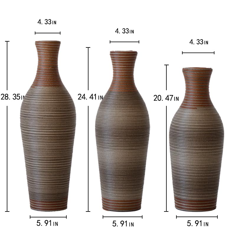 Floor PVC Decorated Vases Set of 3 for Gorgeous Home Decoration Large Classic PVC Vase 20.4in/24.4in/28.3in Height (Brown+Grey) - color: Brown+grey