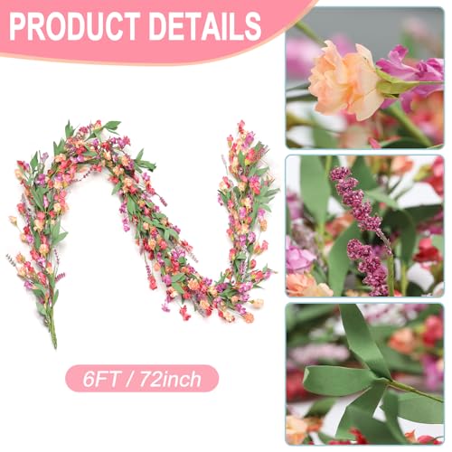 Artgar Flower Garland 6Ft Spring/Summer Garland Floral Garlands for Mantle All Year Round Paper Garlands Decor for Indoor Outdoor Home Wedding Arch Porch Stair Year Round Decor (Red&Orange&Purple) - color: Red&orange&purple (6ft)