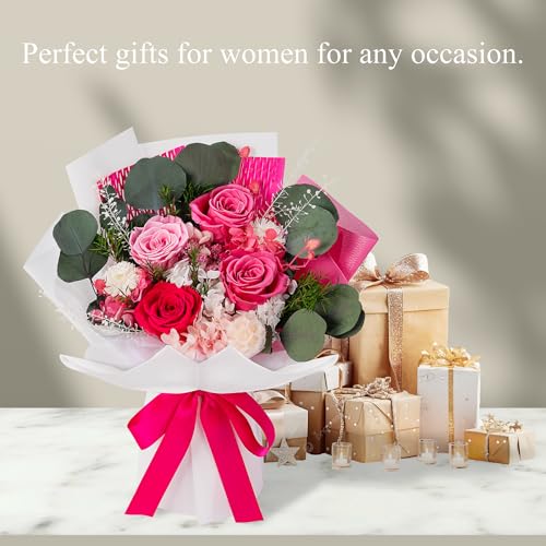 Perfectione Roses 4 Roses Mixed Bouquet for Mother's Day, Flowers for Delivery, Preserved Flowers Birthday Gift for Women Mom Wife Grandma Her, Pink - color: Pink 4 Roses
