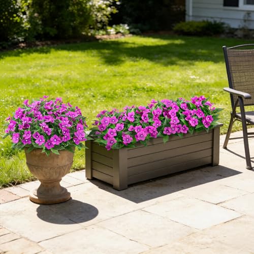 6 Pcs Artificial Flowers for Outdoors Fake Silk Periwinkle Flowers Faux Plants UV Resistant Bouquet Decorations for Planters Spring Summer Garden Porch Patio Window Box Balcony Home, Purple - color: Purple