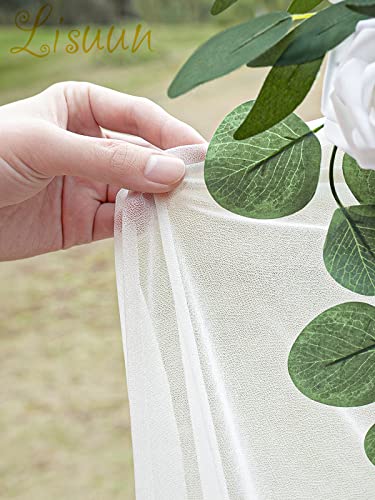 Lisuun Artificial Wedding Arch Flowers with Chiffon Runner, Pack of 3 | Includes 2 Flower Swags, 1 20ft Chiffon Runner and Zip Ties for Wedding Arches, Arbors and Backdrops - color: Creamy White&ivory White