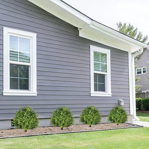 THE BLOOM TIMES Artificial Outdoor Plants, UV Resistant Fake Bushes & Shrubs with Ground Spike, Faux Boxwood Topiary for Front Porch Outside Planter Decor, Set of 2, Overall 24" - color: Boxwood
