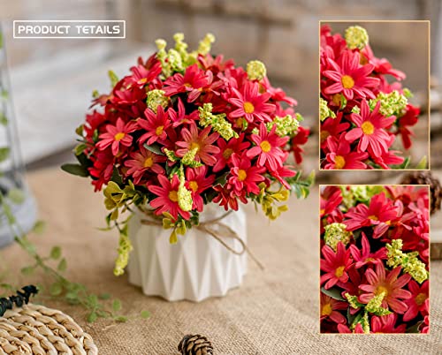 TKAS Artificial Flowers Fake Flowers Silk Rose Bouquets Decoration with Ceramics Vase for Table Home Office Wedding (Red Flowers) - color: Red Flowers