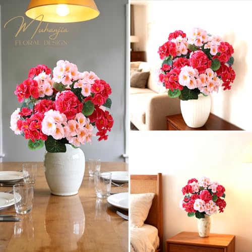 Muhanjia 26’’ Artificial Geranium Flowers for Outdoor Decoration,2PCS Silk Geranium Flowers UV Resistant Floor Plants for Garden Porch Patio Table Centerpieces Home Decor (Pink&Fuchsia) - color: Pink&fuchsia