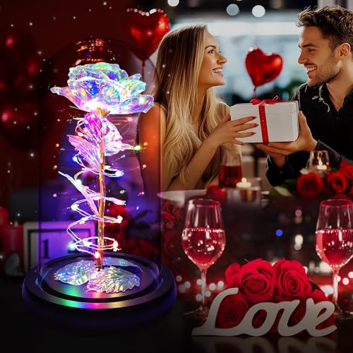 Childom Mothers Day Mom Gifts for Mom,Birthday Gifts for Women Grandma,Flowers for Delivery Prime,Colorful Rainbow Light Up Rose in A Glass Dome,Anniversary Valentines Roses Gift for Her Wife Daughter - color: Rainbow Colorful Large