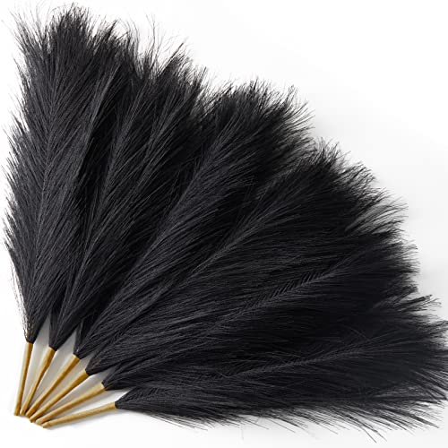 Serwalin Black Pampas Grass Decor, 6Pcs Faux Pampas Grass 17 Inch, Short Artificial Pompous Grass for Gothic Room Decoration, Wedding, Home and Halloween Decoration - color: A Black, size: 17 Inch 6 Pcs